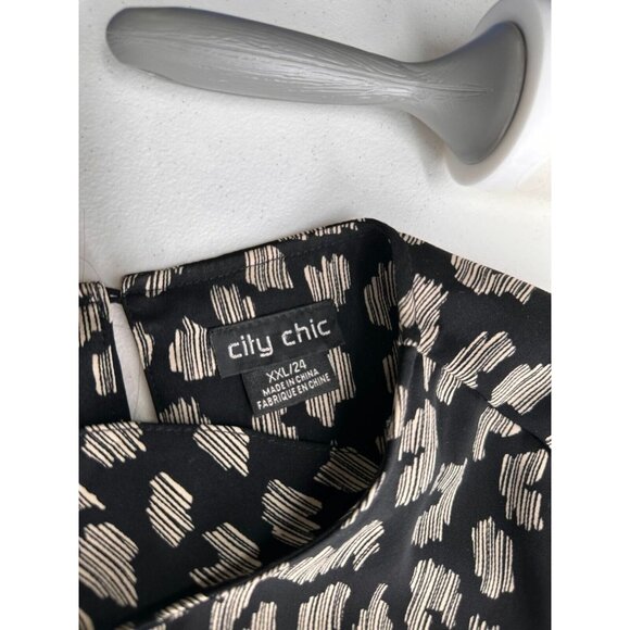 City Chic Black Tan Abstract Print Dress Waist Tie XXL/22 Animal Print Plus - Picture 3 of 7